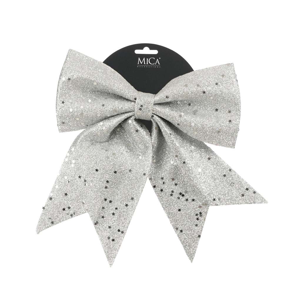 Kerststrik | polyester | zilver | 28cm