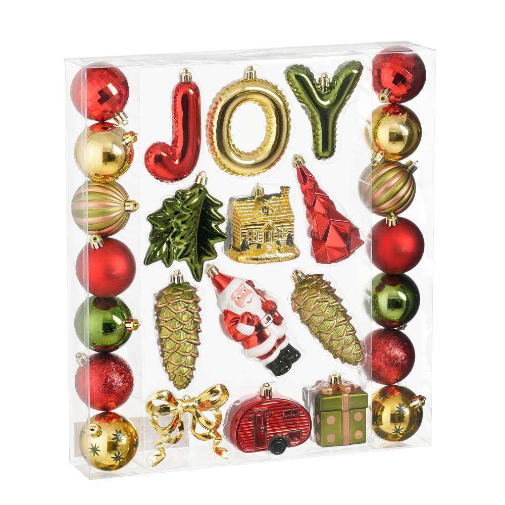 Kerstboomversiering JOY | 26-delig | onbreekbaar | goud/rood/donkergroen