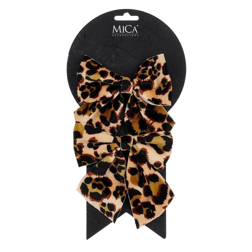 Kerststrik met dierenprint | polyester | bruin | set van 2 | 13cm