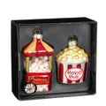 Kersthanger popcornkarretje box | 2-delig | glas | rood