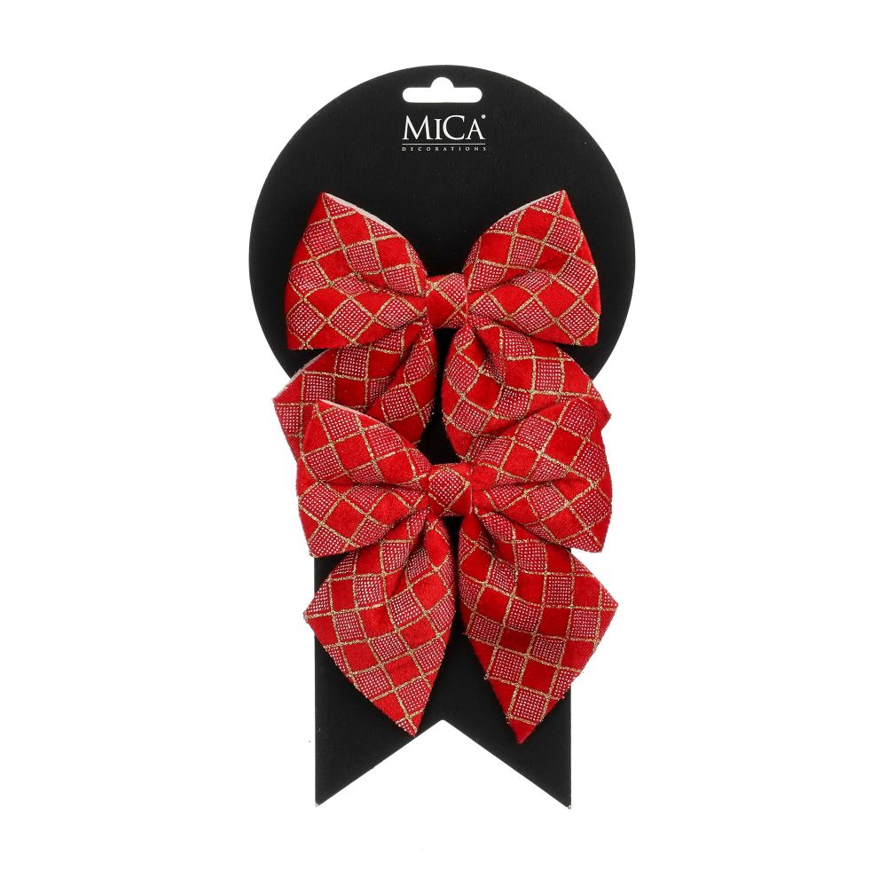Kerststrik | polyester | rood/geruit | set van 2 | 13cm