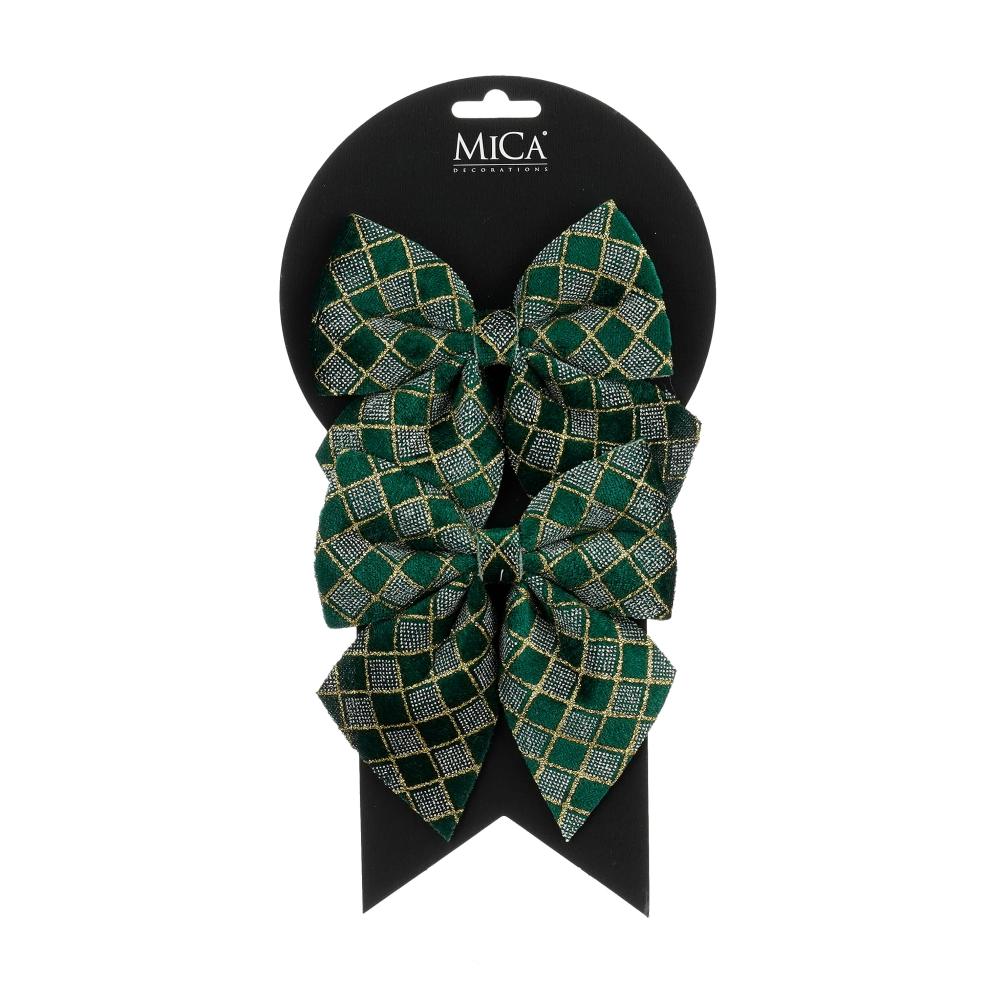 Kerststrik | polyester | groen/geruit | set van 2 | 13cm