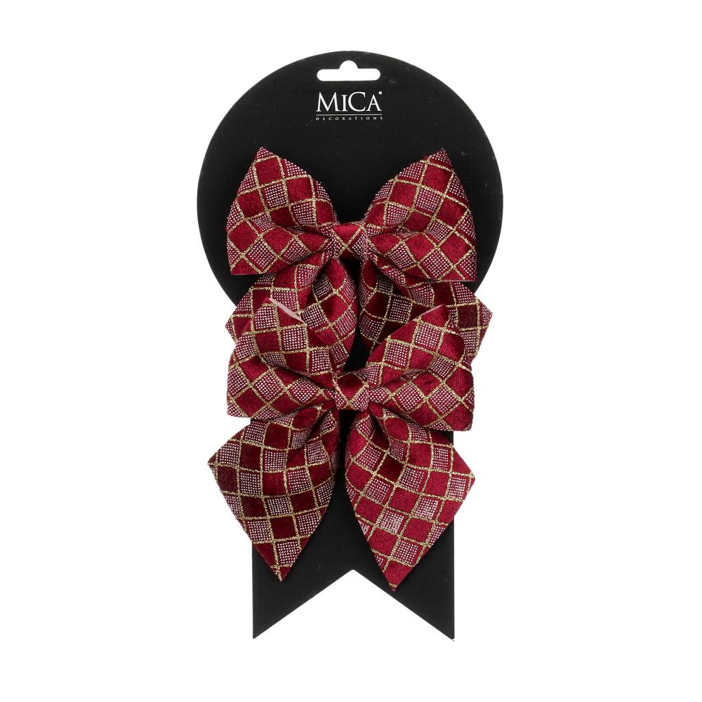 Kerststrik | polyester | donkerrood/geruit | set van 2 | 13cm