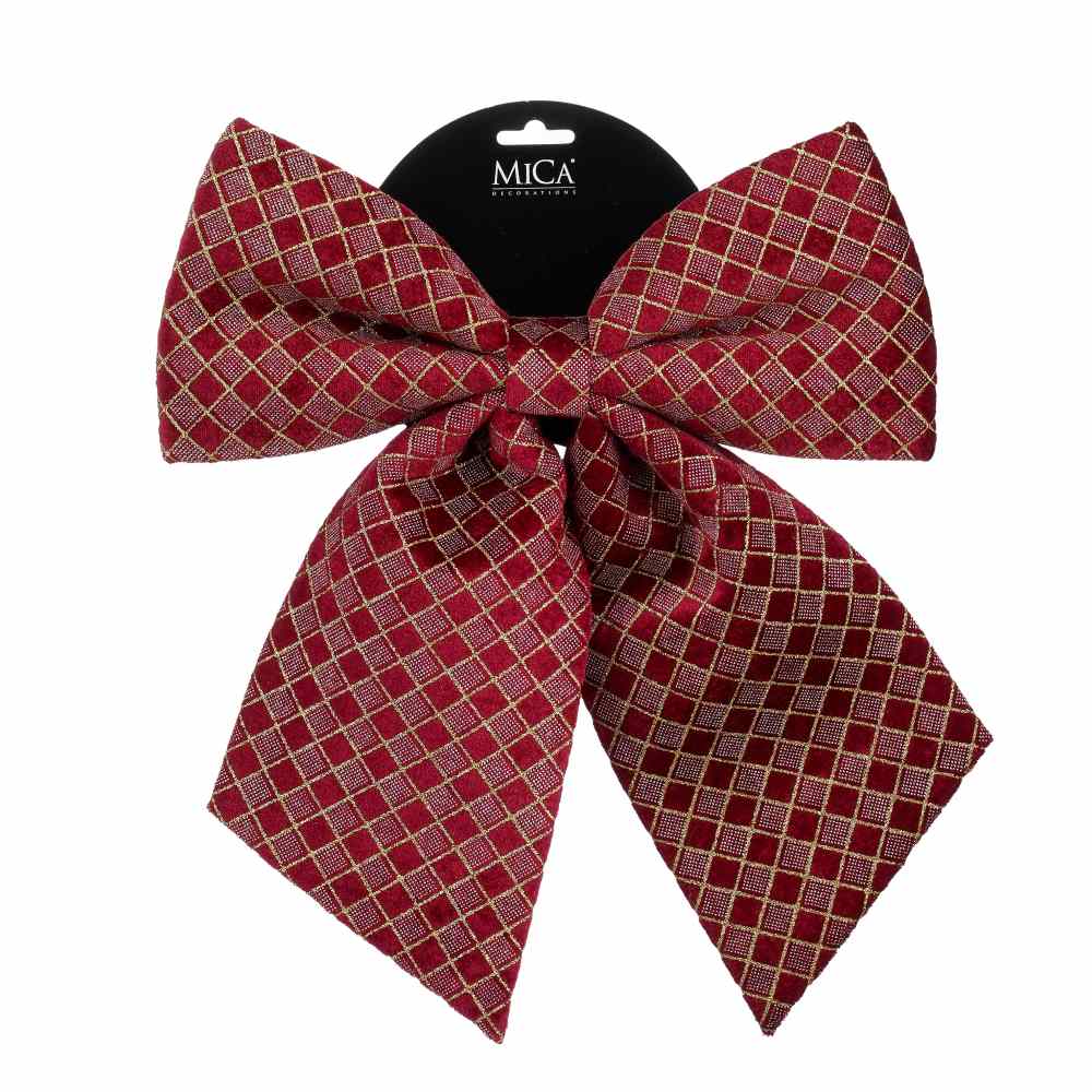 Kerststrik | polyester | donkerrood/geruit | 34cm