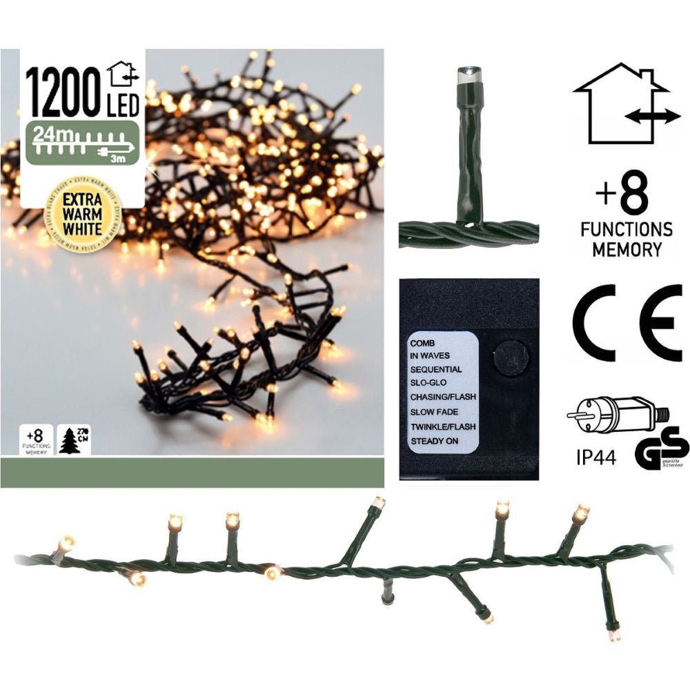 Kerstverlichting microcluster | 1200 LED lampjes | extra warm wit | 24 meter