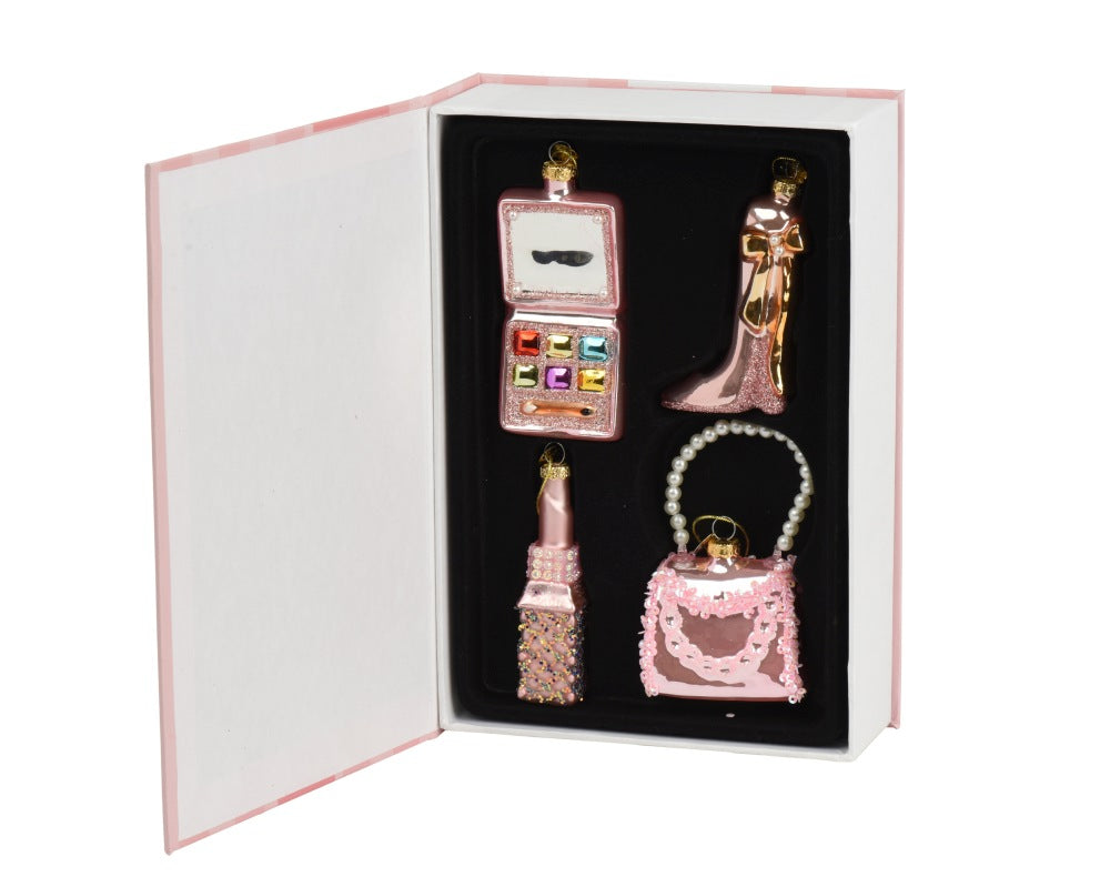 Kersthanger mixbox | 4-delig | glas met glitters | diverse kleuren | 10cm