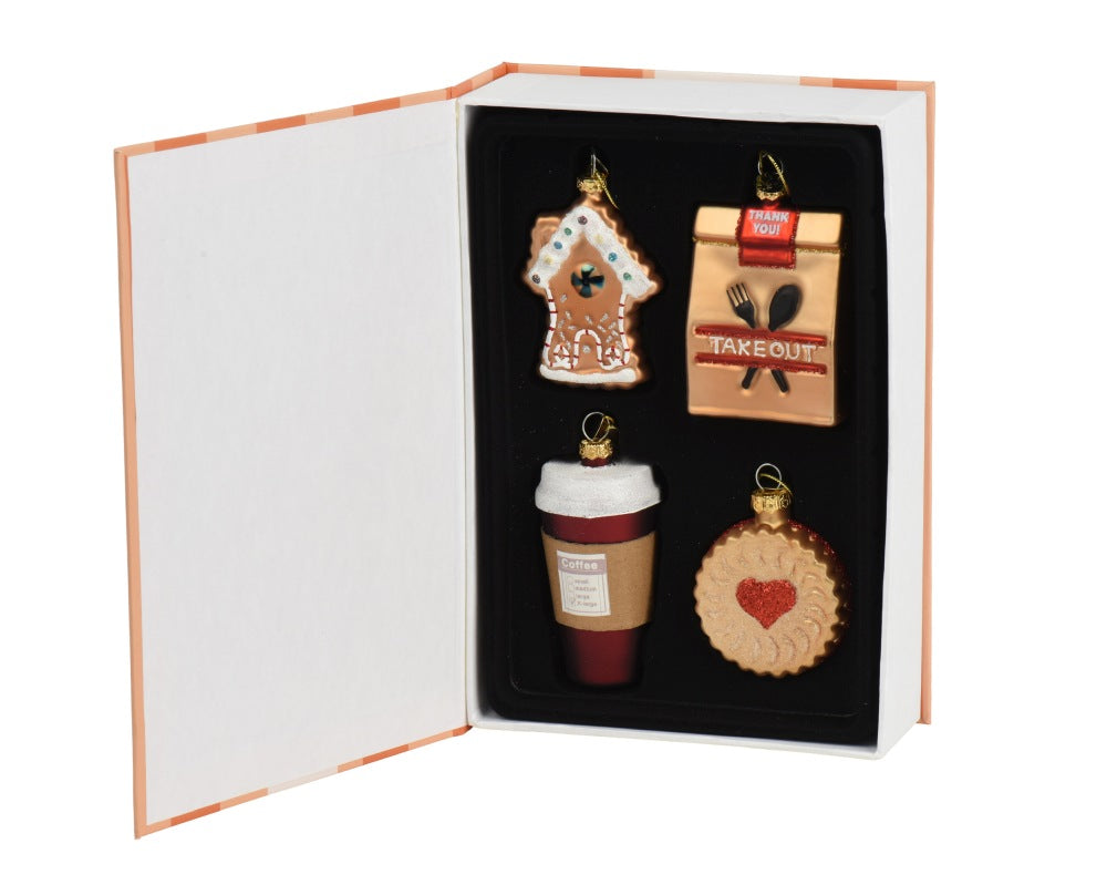 Kersthanger mixbox | 4-delig | glas met glitters | diverse kleuren | 7,9cm
