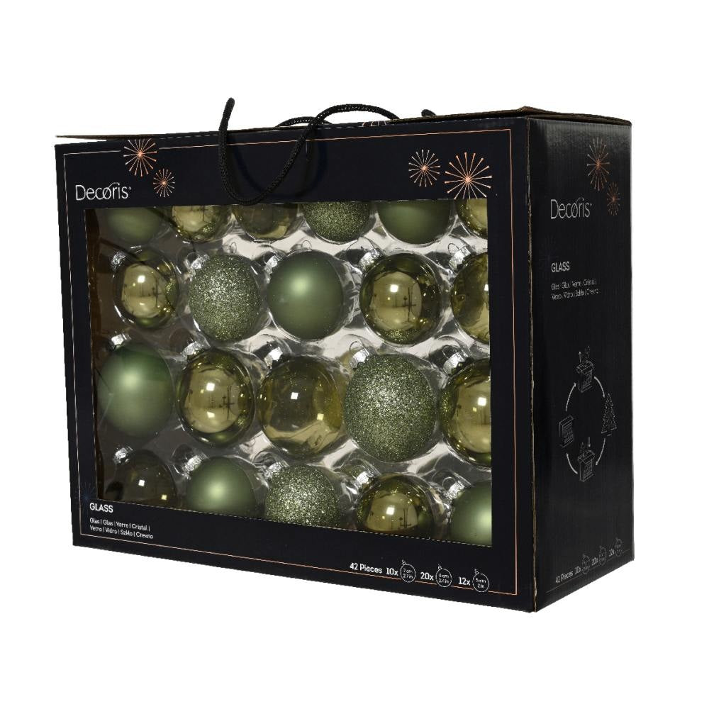 Kerstballen mixbox 42-delig | glanzend/matte/glitter | glas | rozemarijn | diverse maten