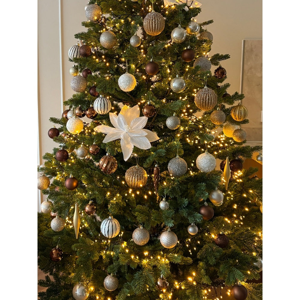 Gedecoreerde kerstbal ø8cm | foam | wolwit met kralen en glitters