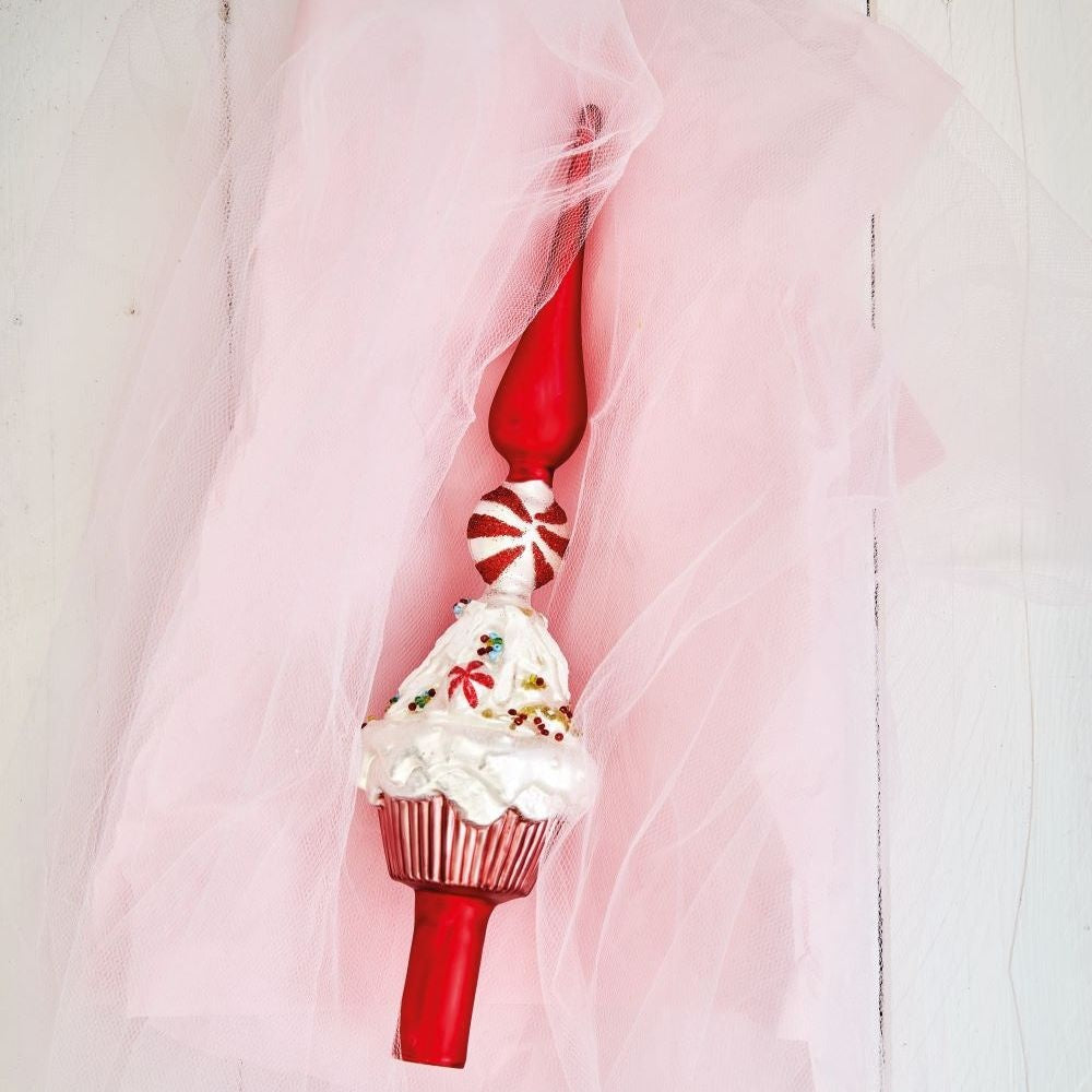 Gedecoreerde cupcake kerstpiek van glas | multicolor | 29cm