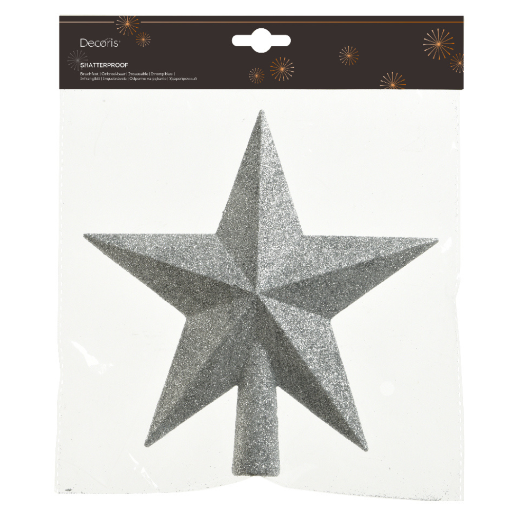 Ster kerstpiek | onbreekbaar | glitter zilver | 19cm