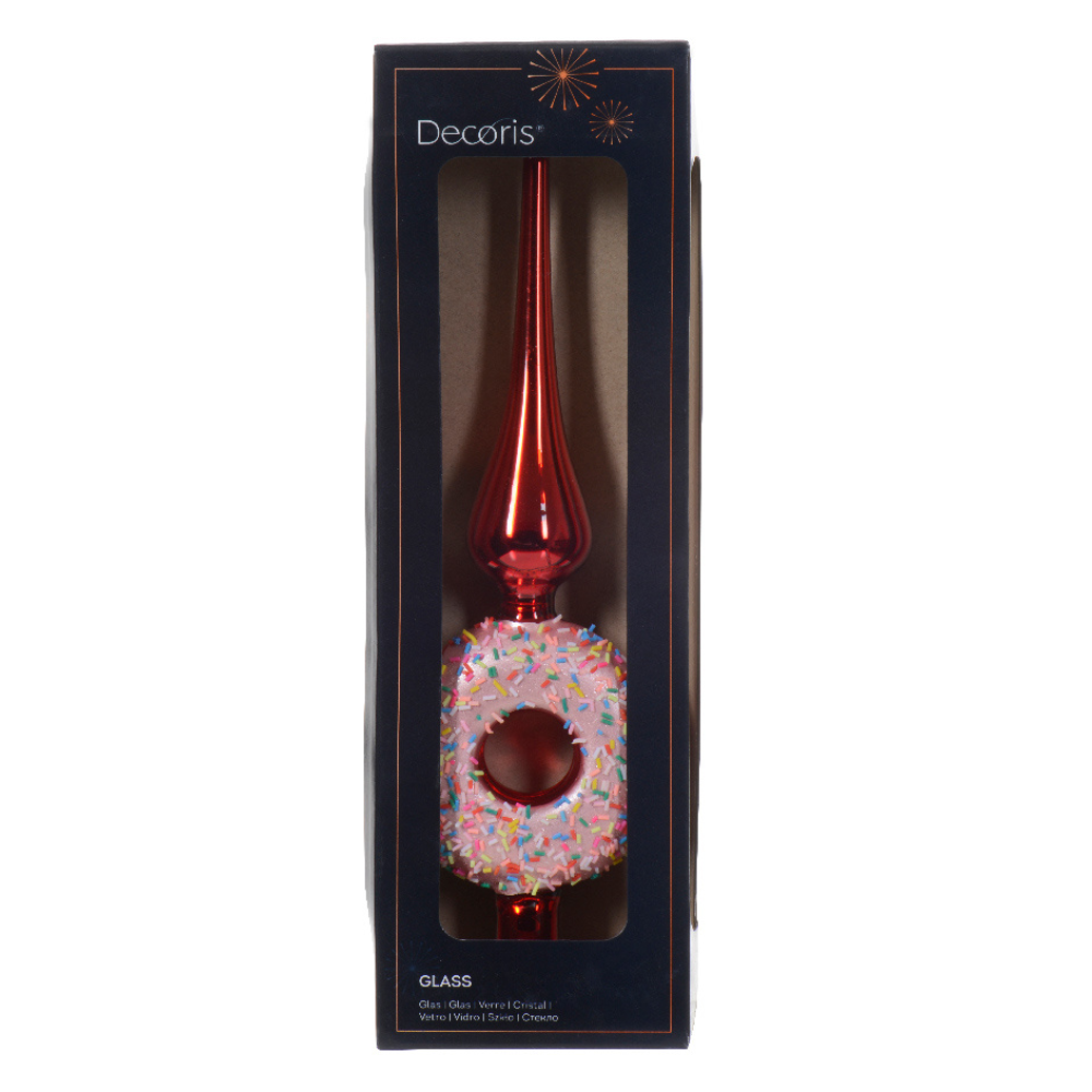 Gedecoreerde donut kerstpiek van glas | multicolor | 31cm