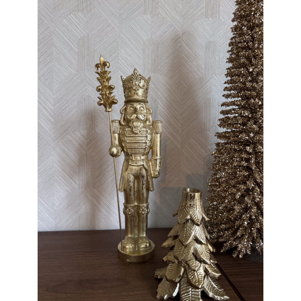 Notenkraker met staf | polyresin | goud | 40cm