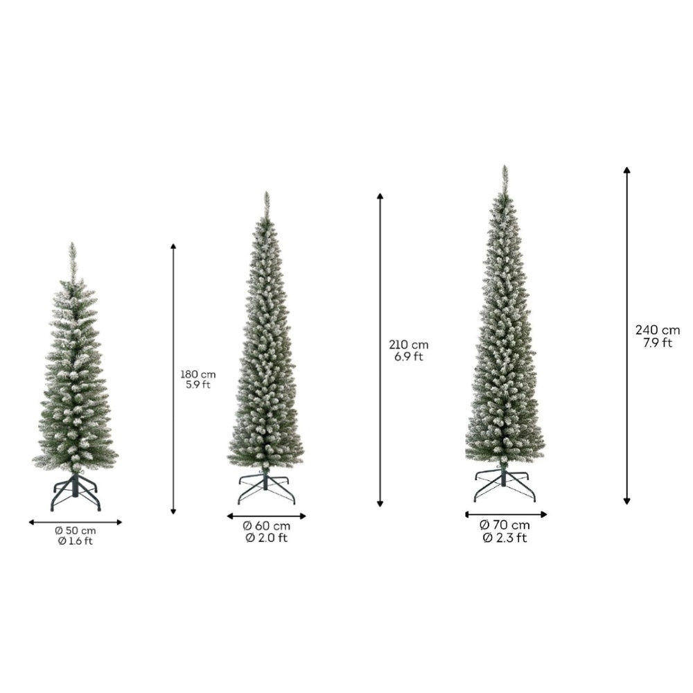 SET-VOORDEEL | Pencil Pine Snowy  family 180/210/240cm | smal | wit/met sneeuw