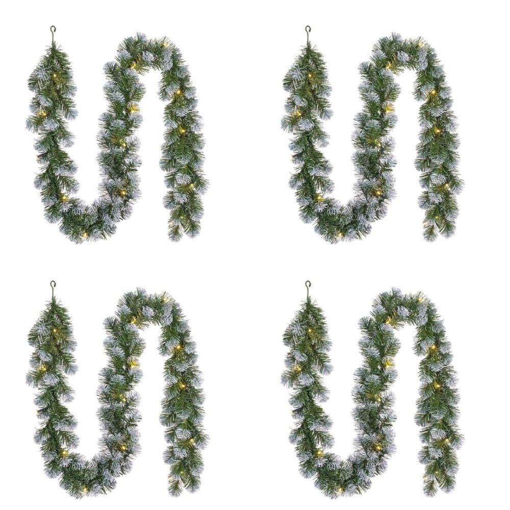 Norton Frosted kerstguirlande set van 4 | groen met sneeuw details & LED lampjes | 180cm
