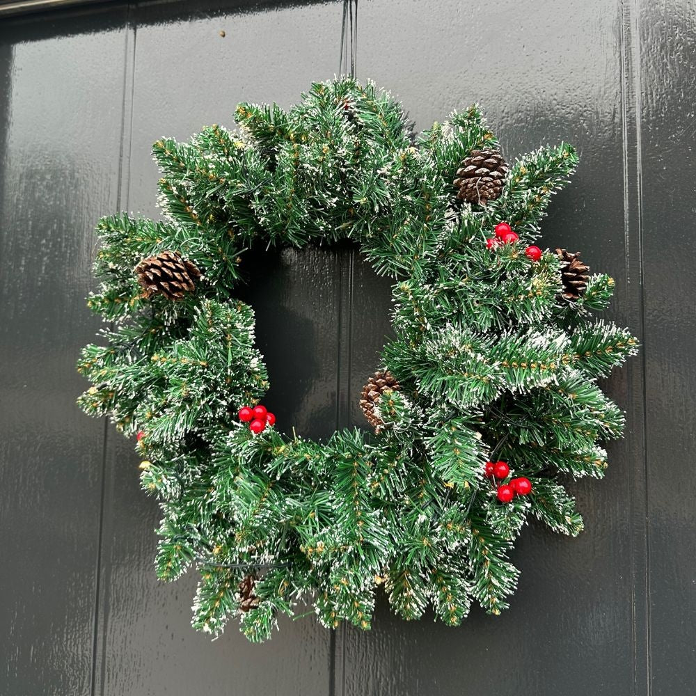 Creston twee kerstboompjes + krans 90xø45cm | groen met 85 LED lampjes  | set van 3 | voordeur versiering