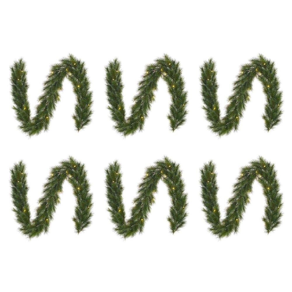 Glendon kerstguirlande set van 6 | groen met bevroren details & LED lampjes | 180cm