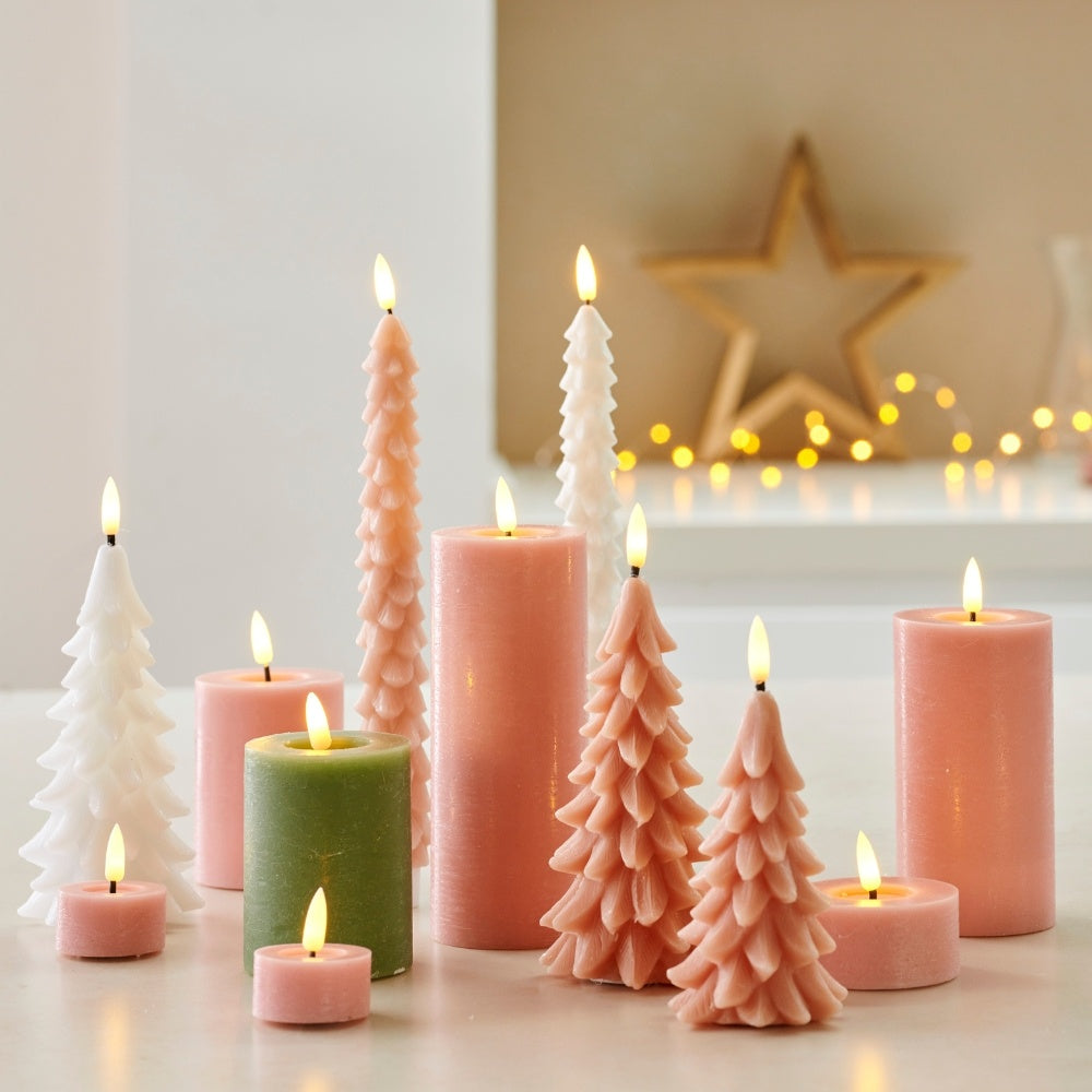 LED kerstboom kaars | wax | roze/warm wit | ø7x15,5cm