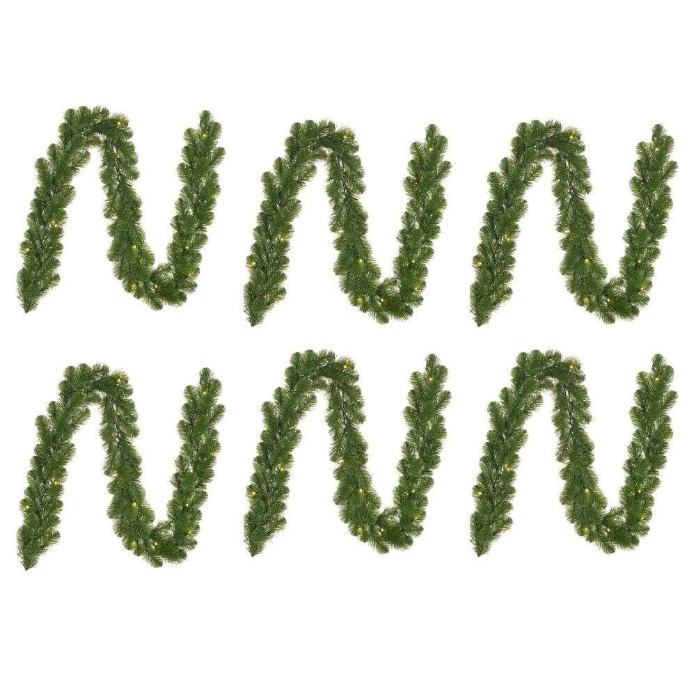 Norton kerstguirlande set van 6 | groen met LED lampjes | 270cm