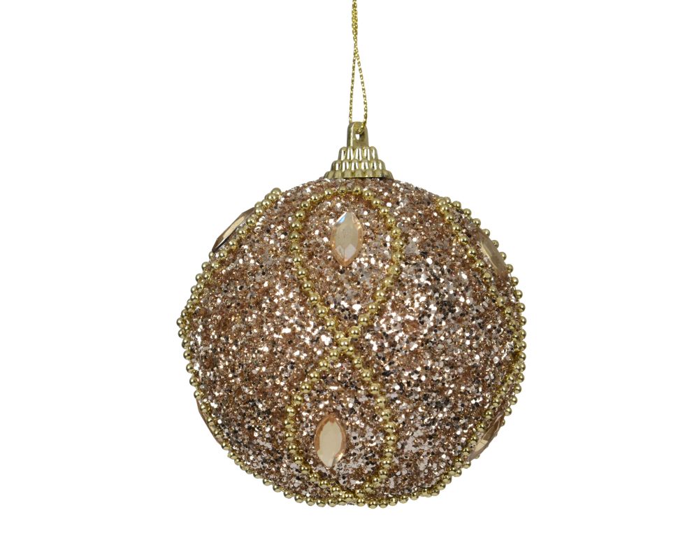 Kerstbal | foam | champagne met glitters en kralen | 8cm