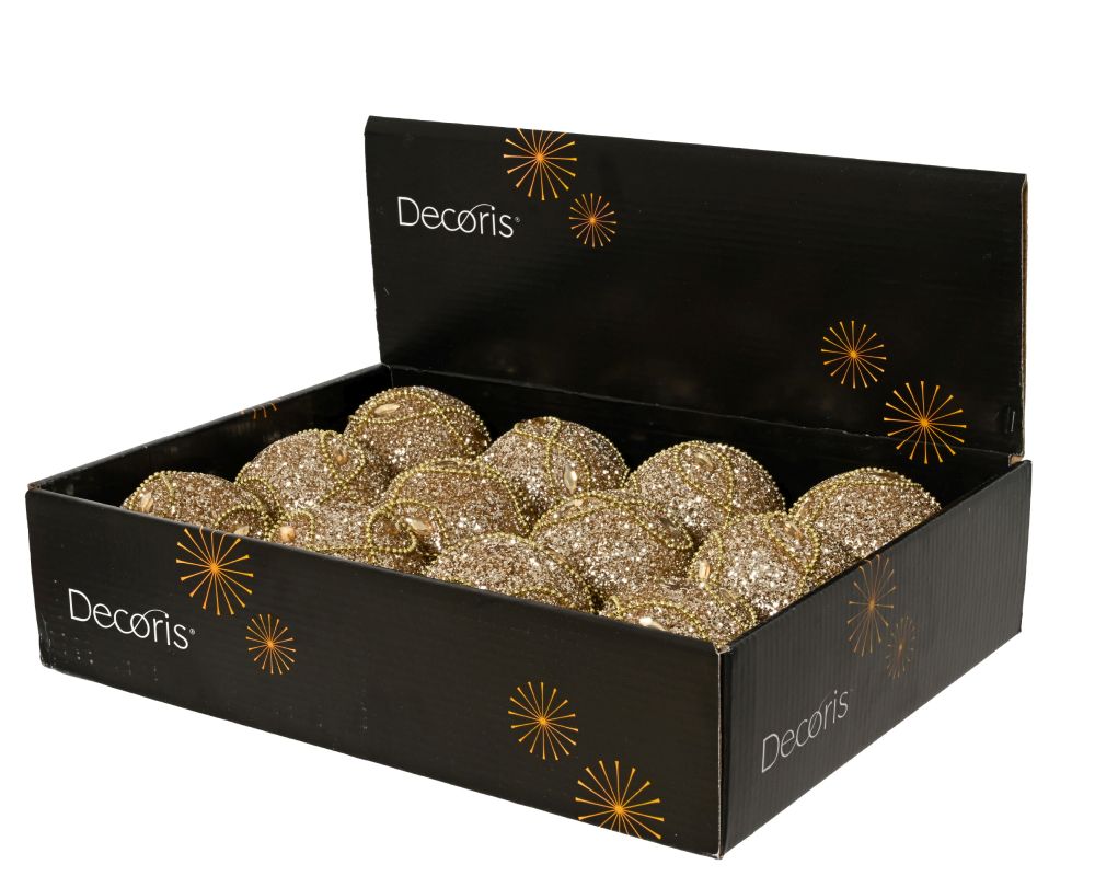 Kerstbal | foam | champagne met glitters en kralen | 8cm