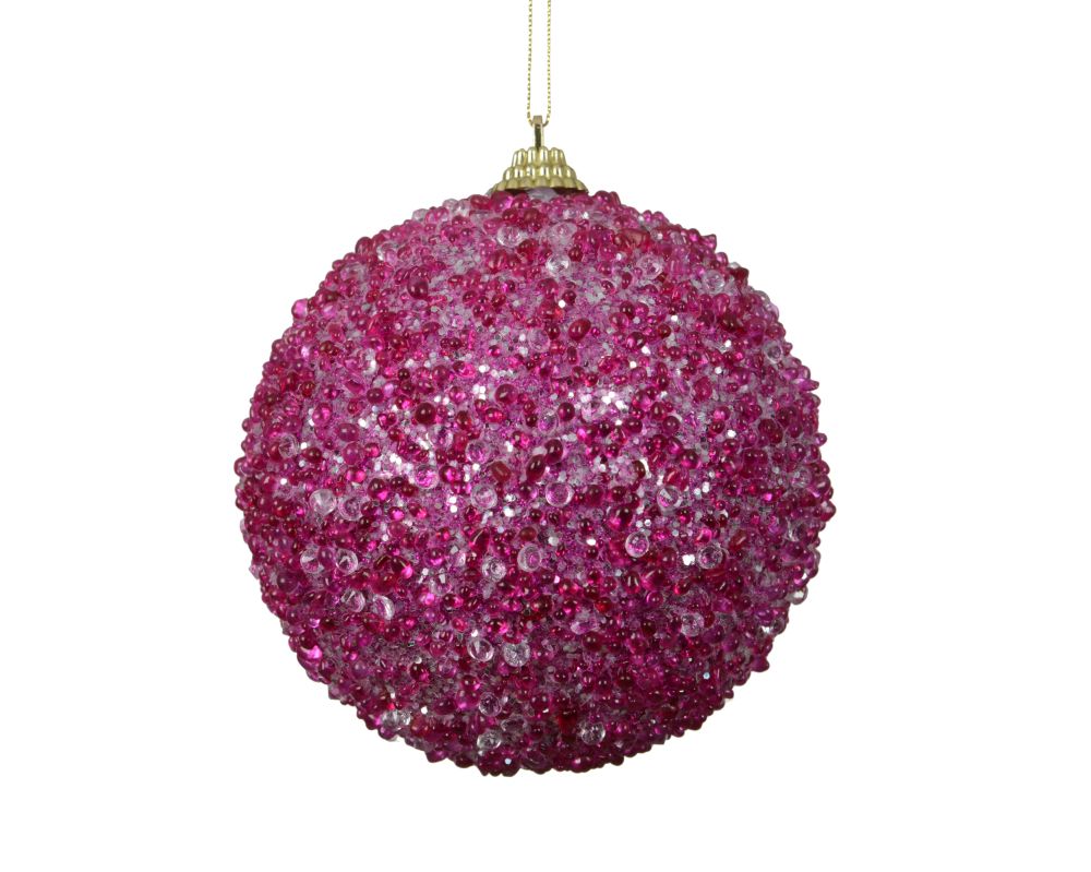 Kerstbal | foam | donkerroze met kralen | 10cm