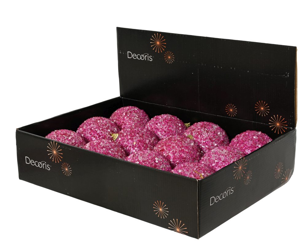 Kerstbal | foam | donkerroze met kralen | 10cm