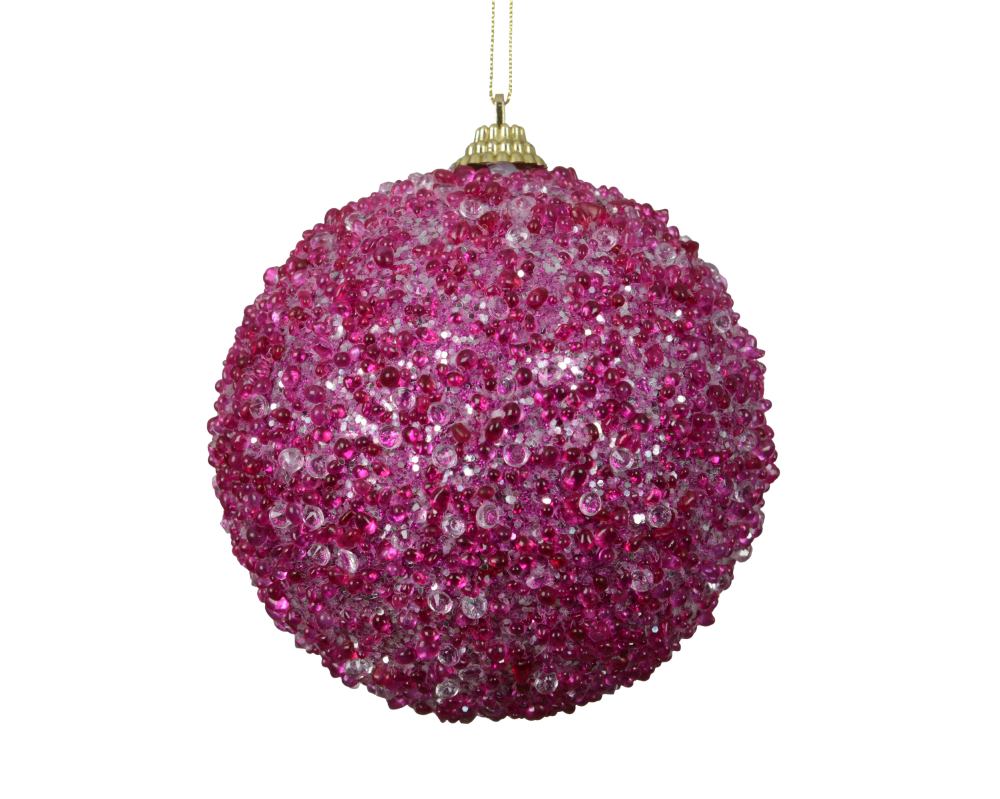 Kerstbal | foam | donkerroze met kralen | 8cm