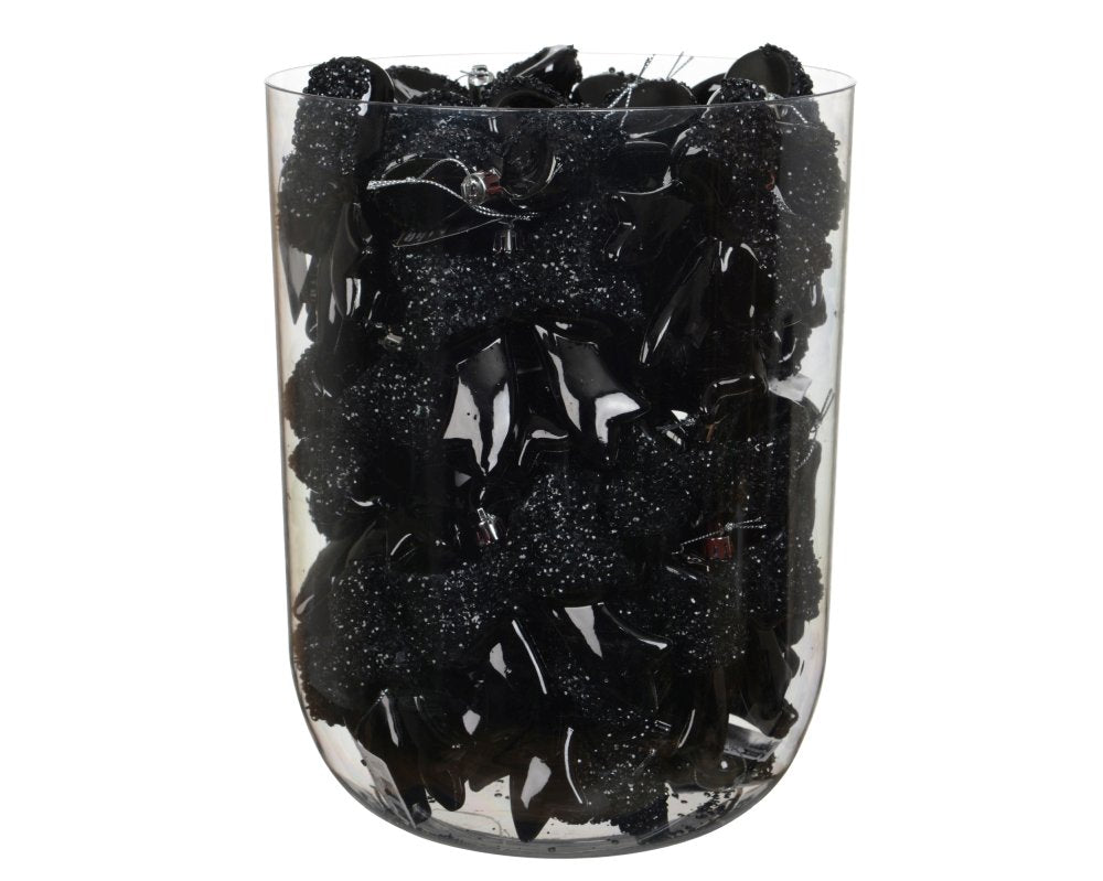 Kersthanger strik | onbreekbaar | zwart met glitters | 9,8cm