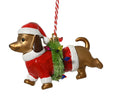 Kersthanger hond met krans | polystyreen | kerstrood/camelbruin | 12,4cm
