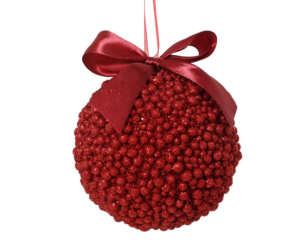 Kerstbal met strik | foam | rood | 10cm