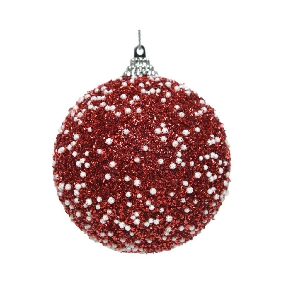 Kerstbal | foam | rood met witte spikkels | 8cm