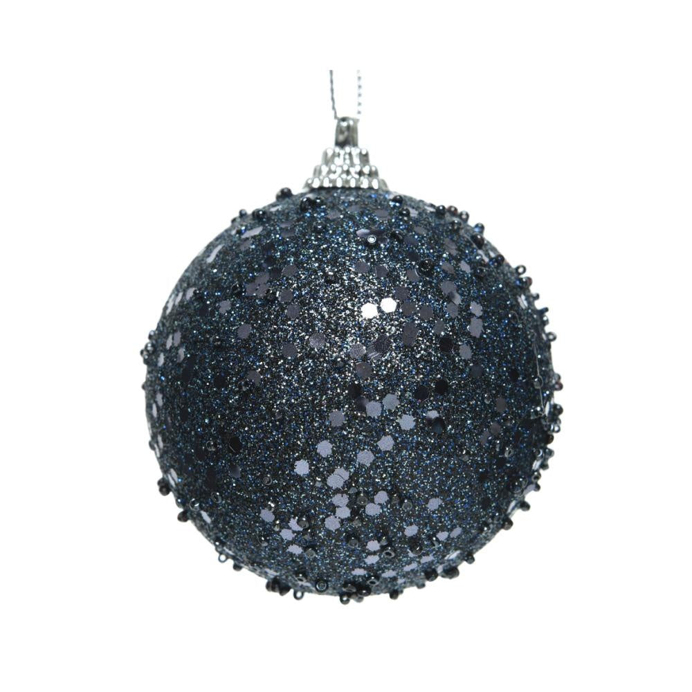 Kerstbal | foam | nachtblauw met glitters | 8cm