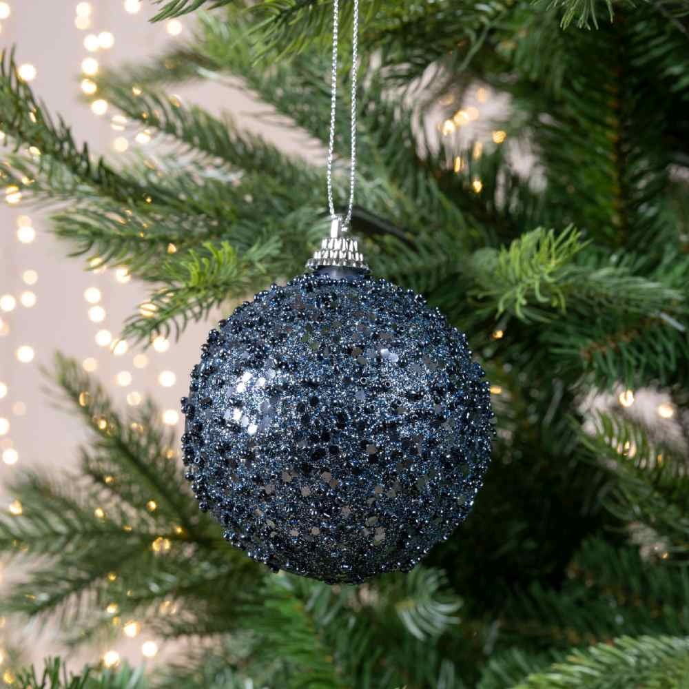 Kerstbal | foam | nachtblauw met glitters | 8cm