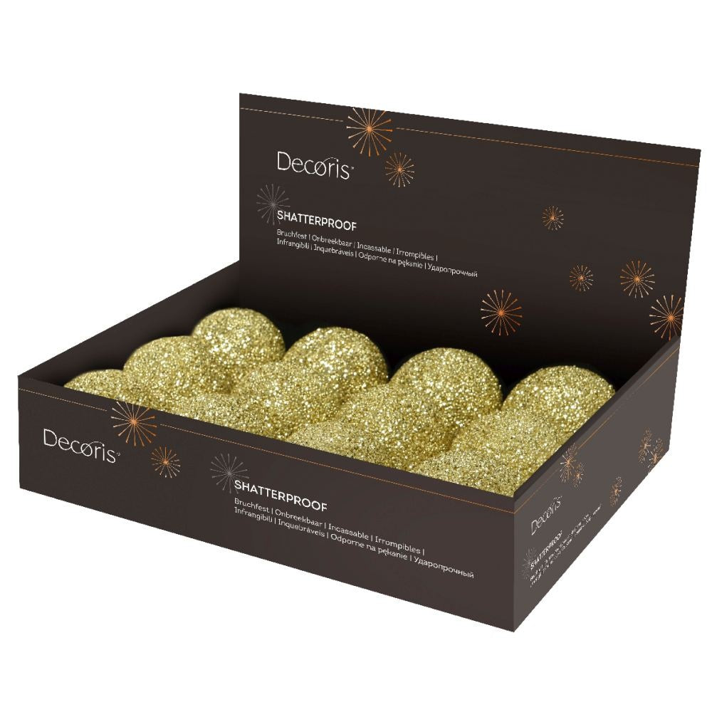 Gedecoreerde kerstbal | foam | licht goud met kralen en glitters | 8cm