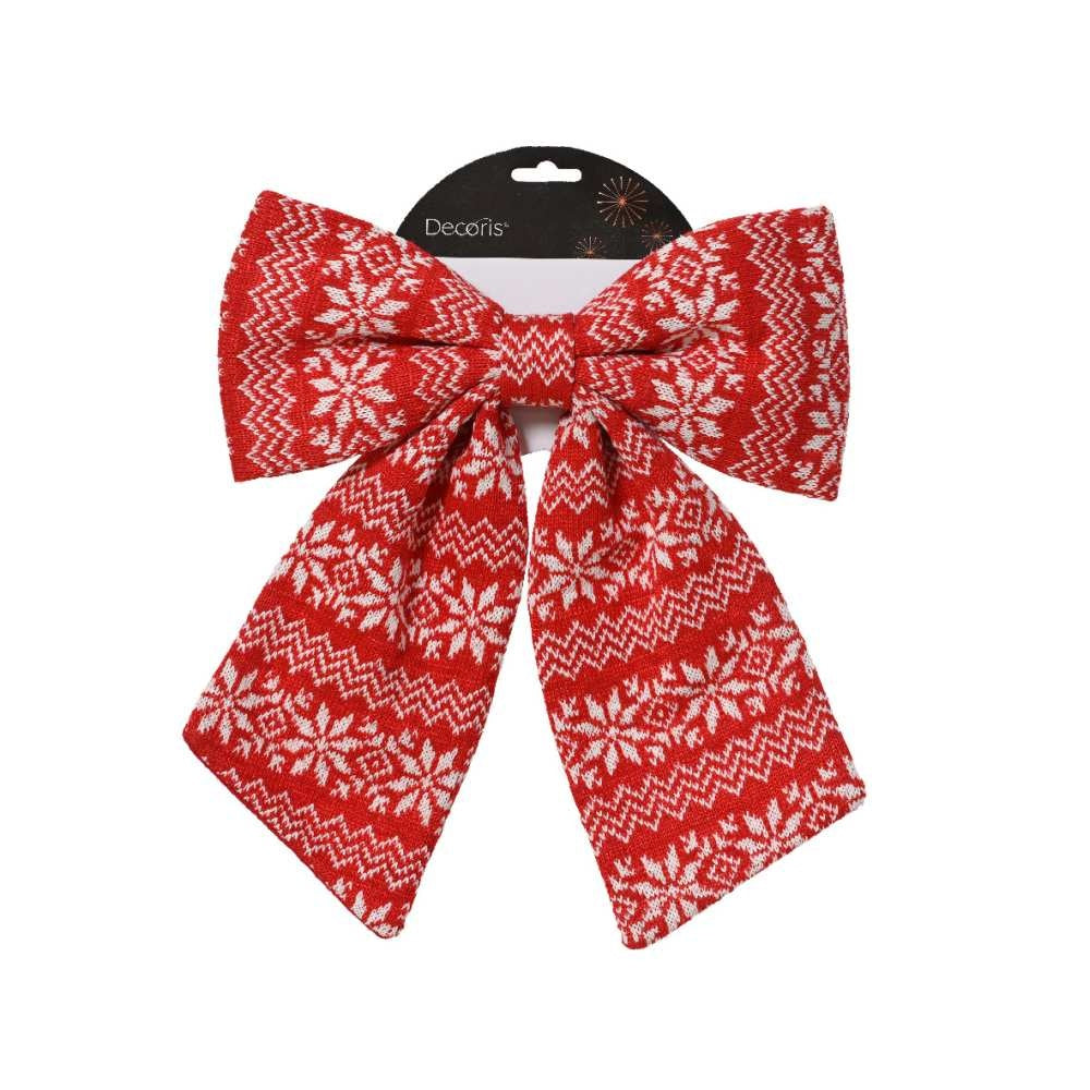 Kerststrik | polyester | rood met sneeuwvlokken | 22cm