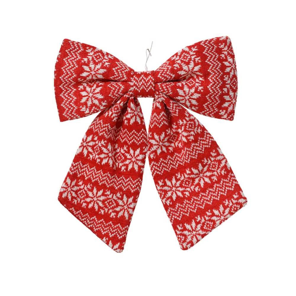 Kerststrik | polyester | rood met sneeuwvlokken | 22cm