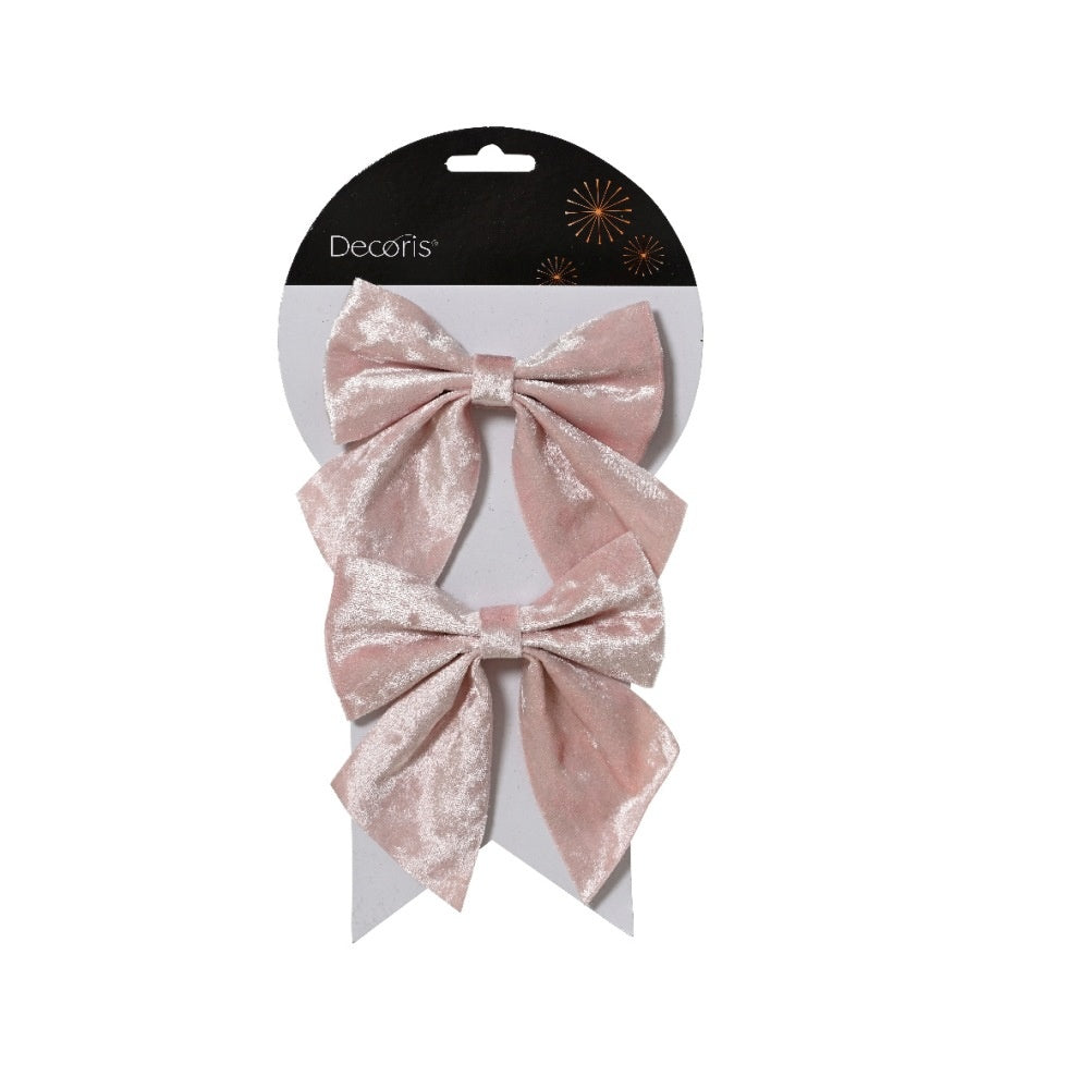 Kerststrik | 2-delig | polyester | poederroze | 13cm