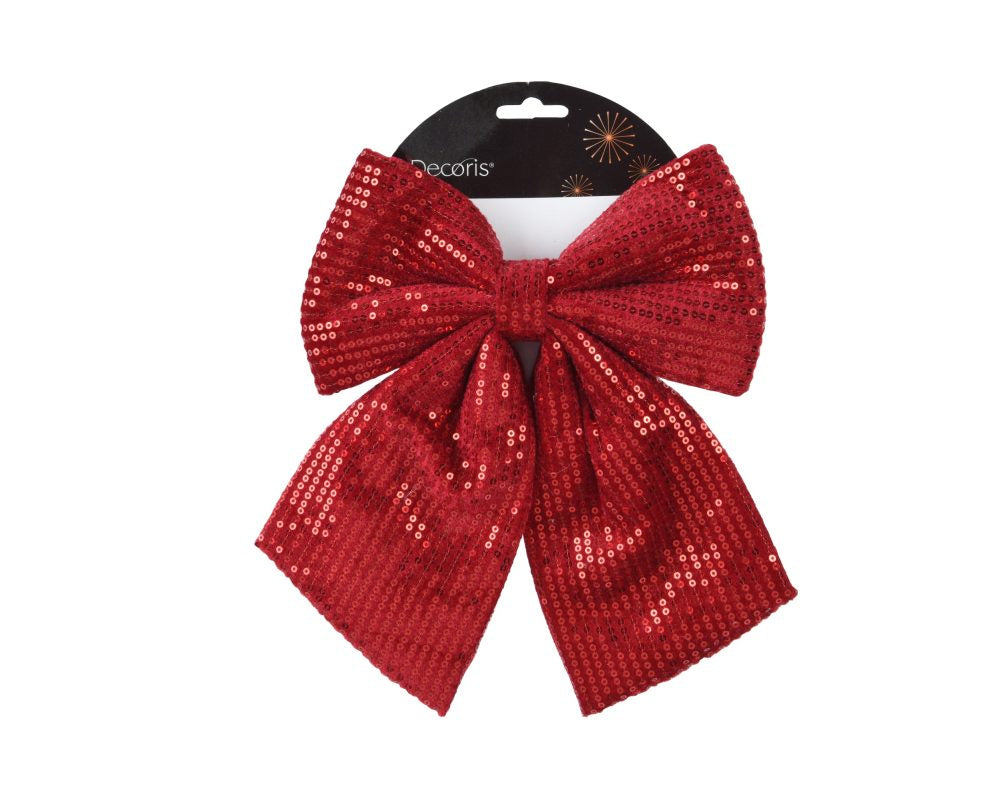 Kerststrik | polyester | ossenbloed met pailletten | 32cm