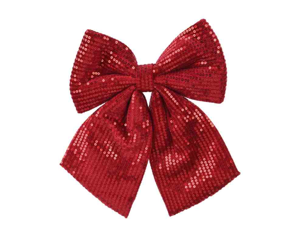 Kerststrik | polyester | ossenbloed met pailletten | 22cm