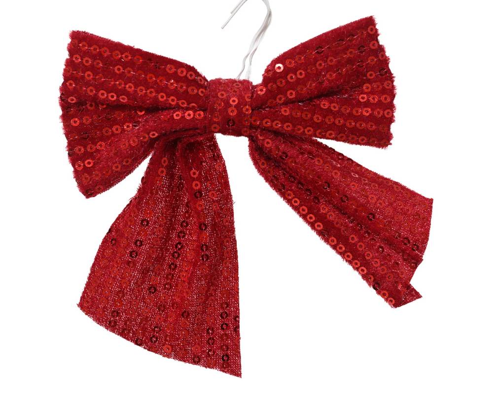 Kerststrik | polyester | ossenbloed met pailletten | set van 2 | 13cm