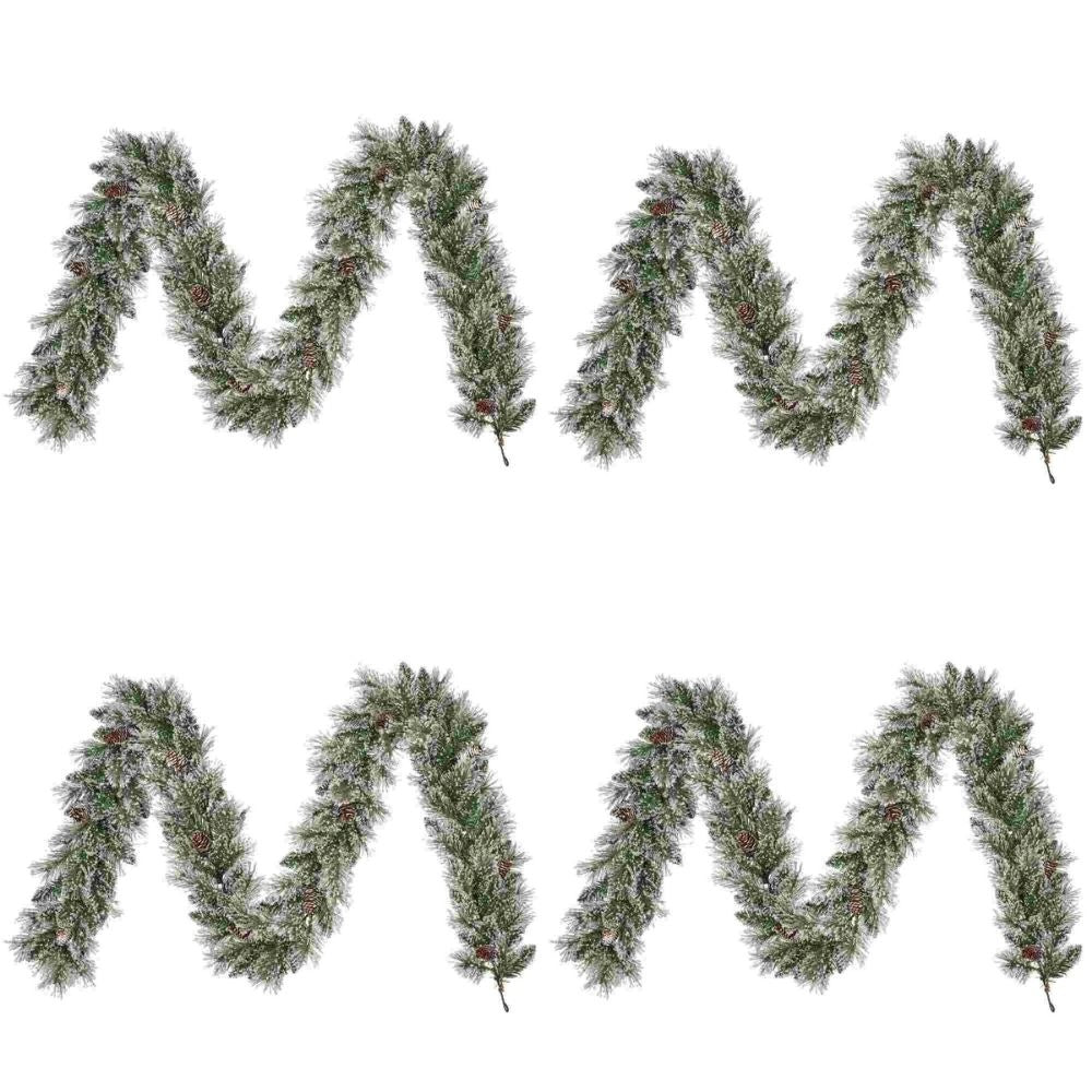 Vandans kerstguirlande set van 4 | groen met bevroren details & dennenappels | 270cm
