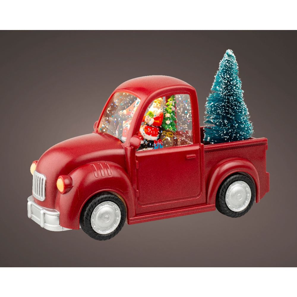 Sneeuwbol auto met LED lampjes | rood | 14cm