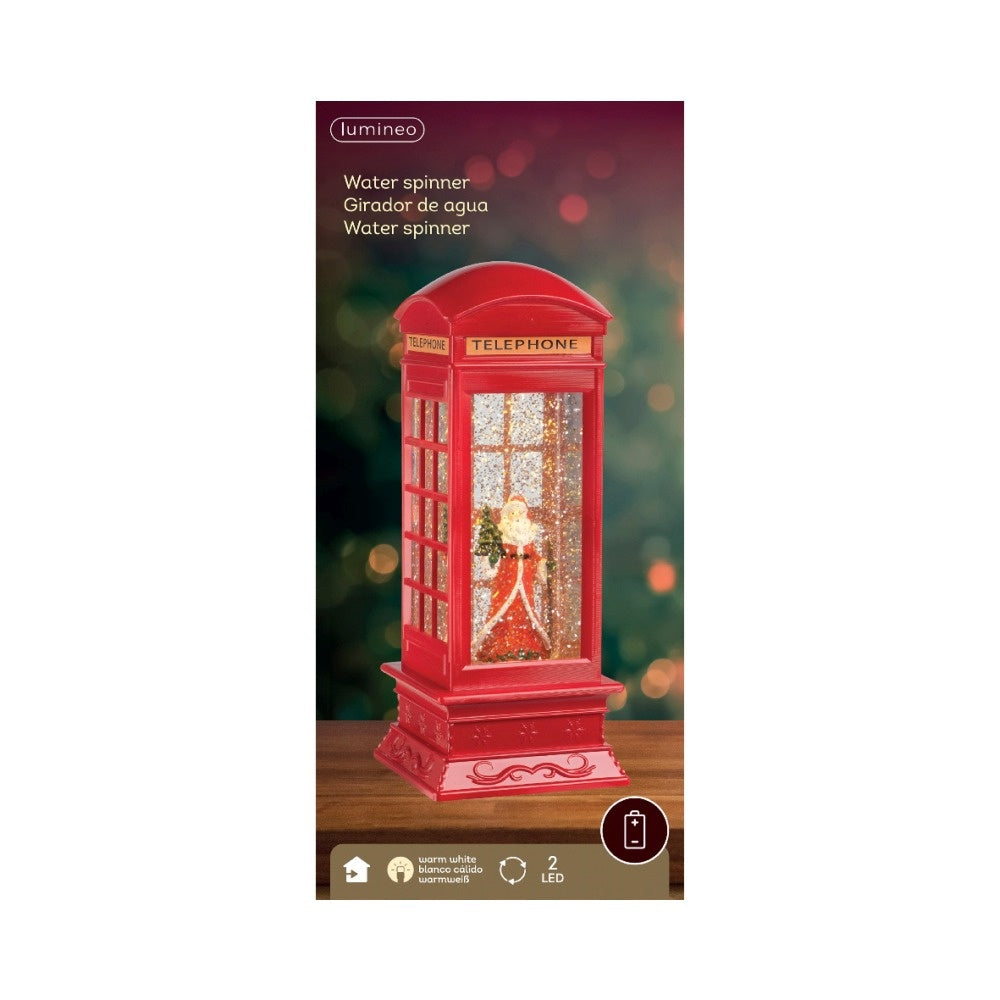 Sneeuwbol telefoonhokje met LED lampjes | rood | 27cm