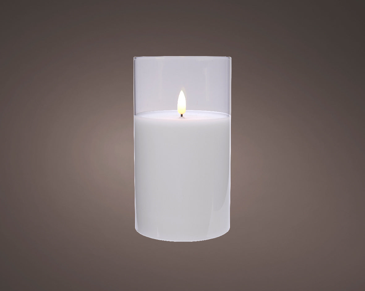 LED kaars | wax & glas | wit/warm wit | ø7,5x12,5cm
