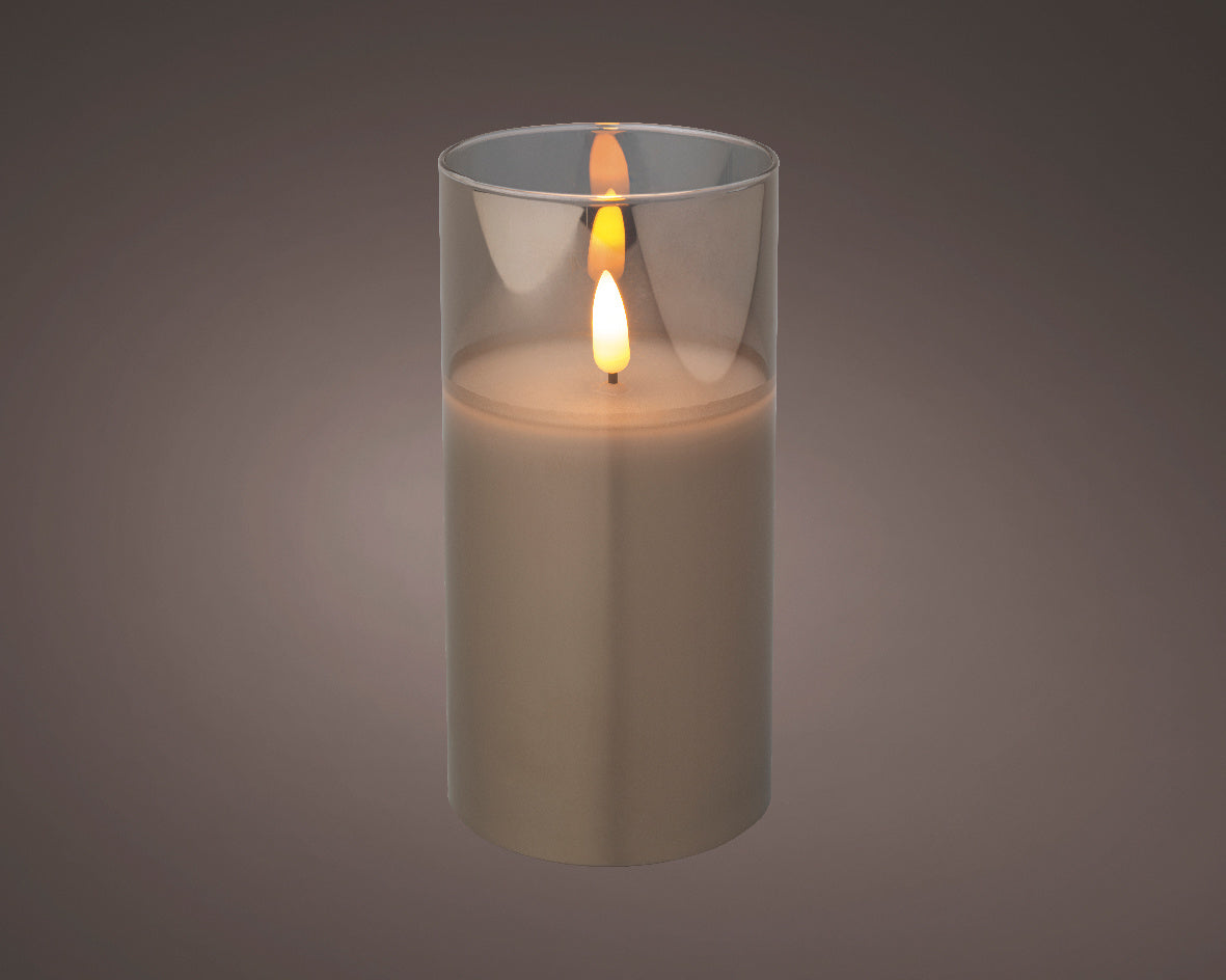 LED kaars | glas & wax | rookgrijs/warm wit | ø7,5x15cm