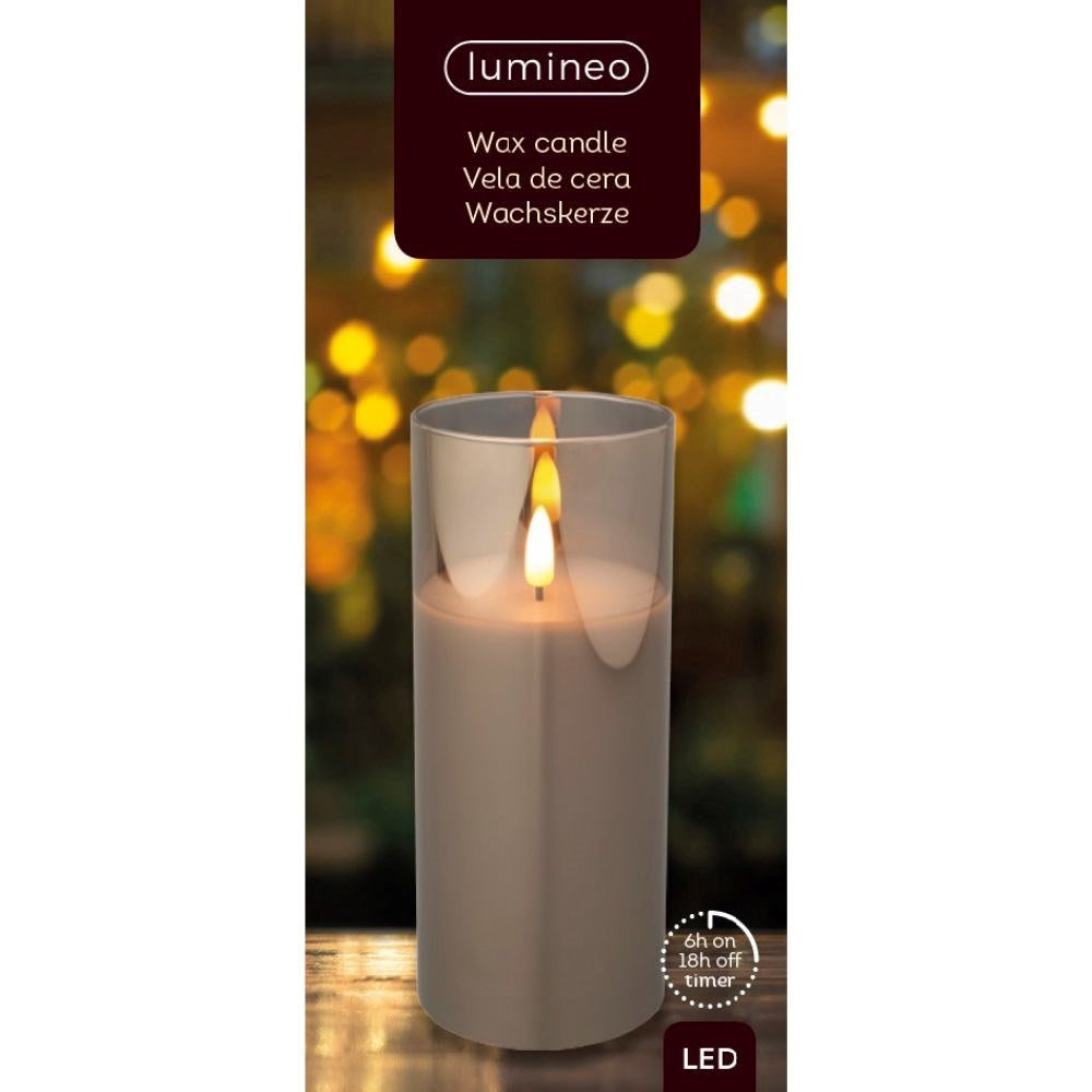 LED kaars | glas & wax | rookgrijs/warm wit | ø7,5x17,5cm