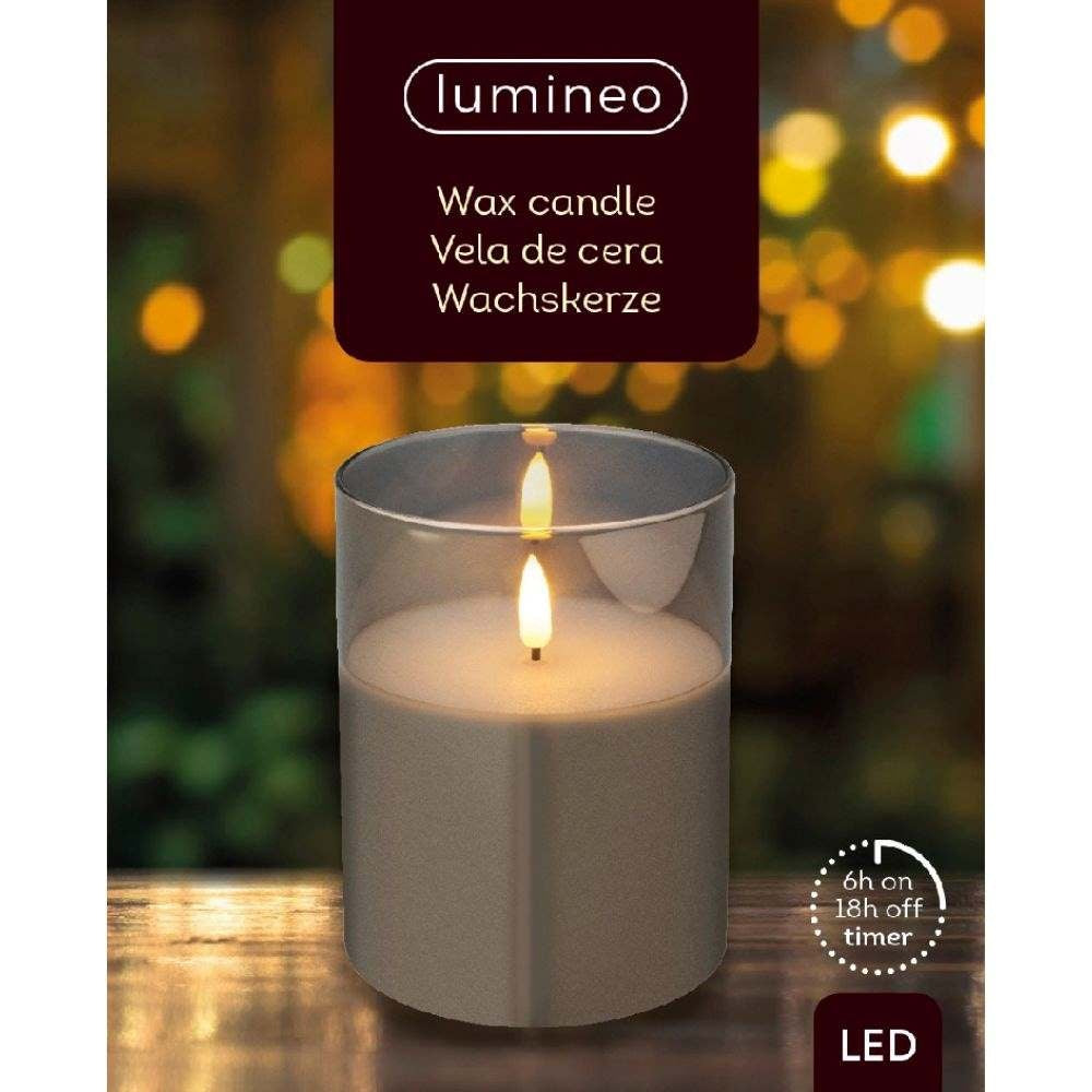 LED kaars | glas & wax | rookgrijs/warm wit | ø10x12,5cm