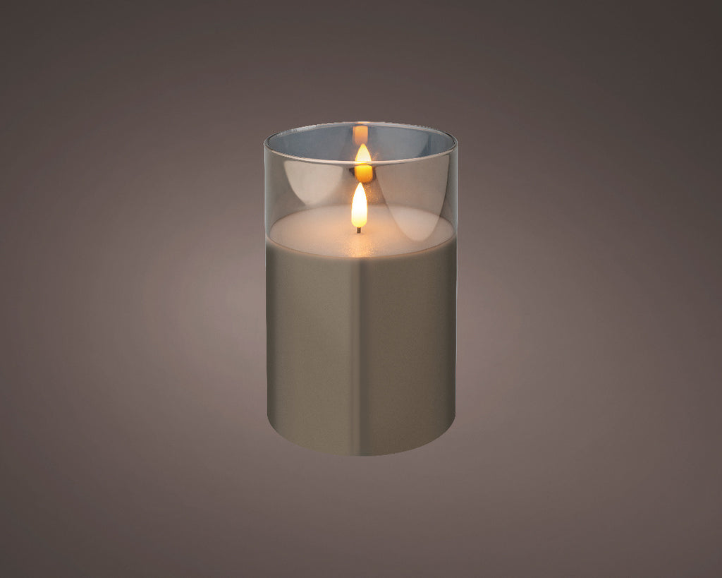 LED kaars | glas & wax | rookgrijs/warm wit | ø10x15cm