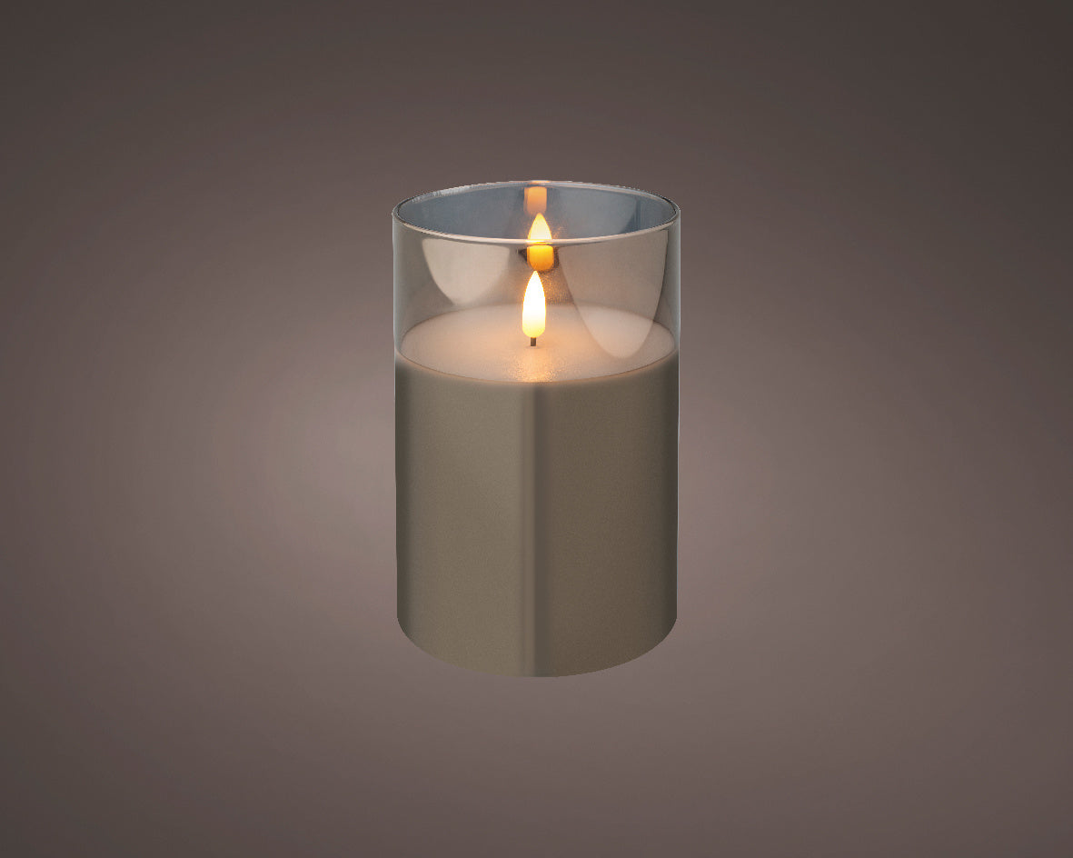LED kaars | glas & wax | rookgrijs/warm wit | ø10x15cm
